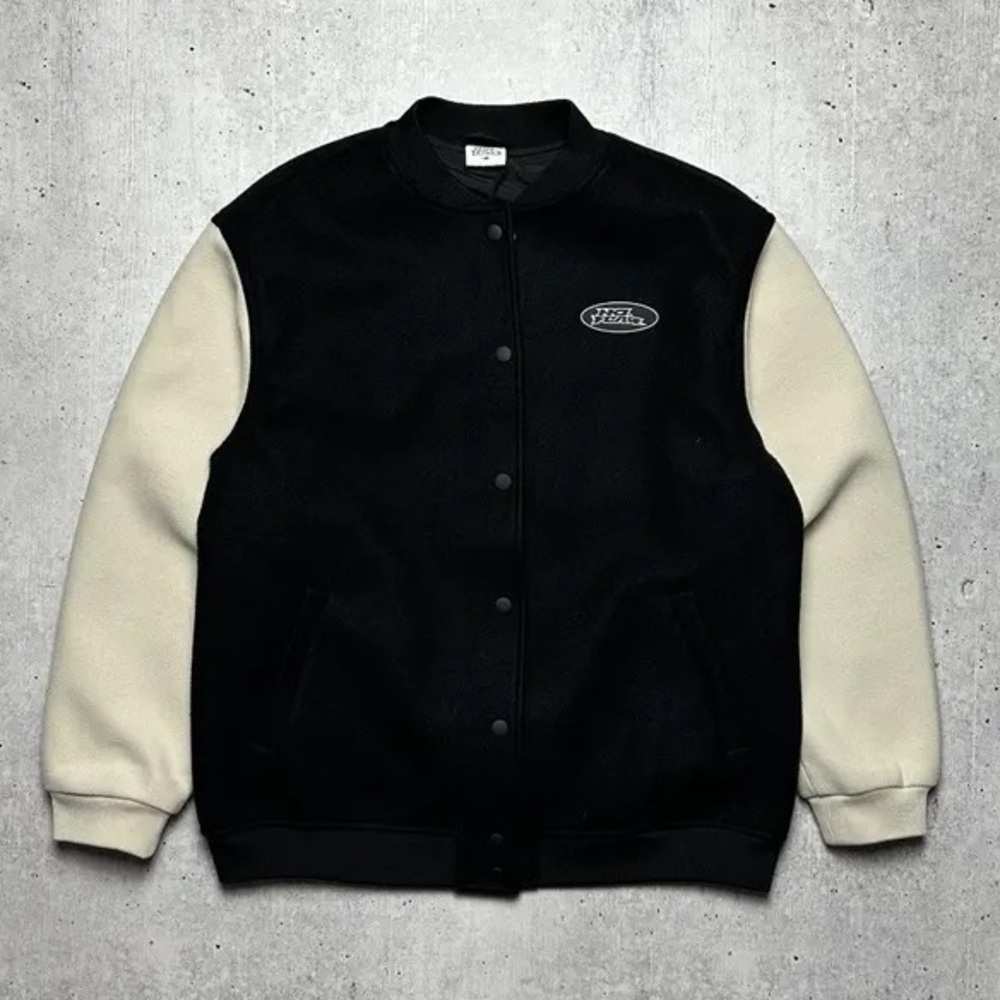 H&M Black and Cream Varsity No Fear Jacket
